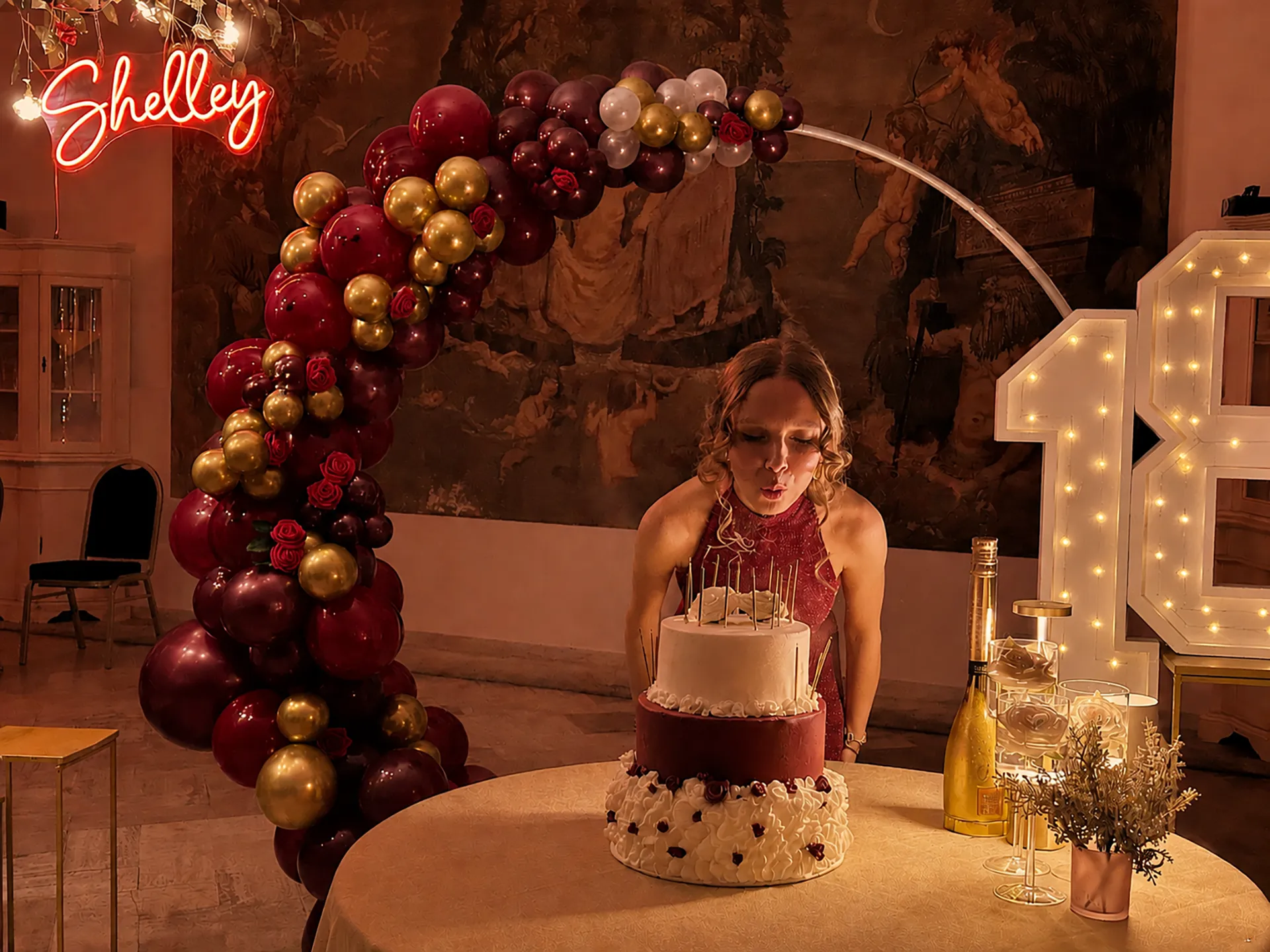Nell'immagine, una ragazza sta spegnendo le candeline per festeggiare il suo diciottesimo compleanno.